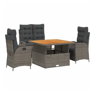 vidaXL 4 részes szürke polyrattan kerti étkezőszett párnával