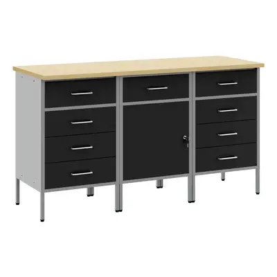 vidaXL Munkaszekrény fiókkal 3 pcs Fekete és Szürke 150 x 55 x 85 cm