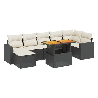 vidaXL 8 részes fekete polyrattan kerti ülőgarnitúra párnákkal