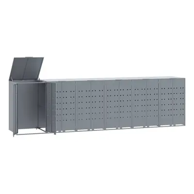 vidaXL szürke acél kerekes tároló 6 szemeteskukához 414 x 79 x 117 cm