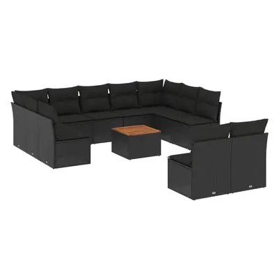 vidaXL 12 részes fekete polyrattan kerti ülőgarnitúra párnákkal