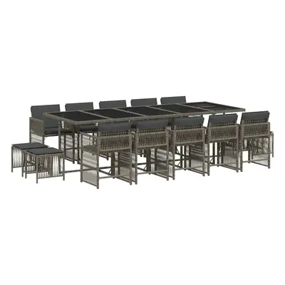 vidaXL 15 részes szürke polyrattan kerti étkezőgarnitúra párnákkal