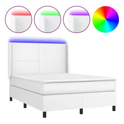 vidaXL fehér műbőr rugós ágy matraccal és LED-del 140x200 cm