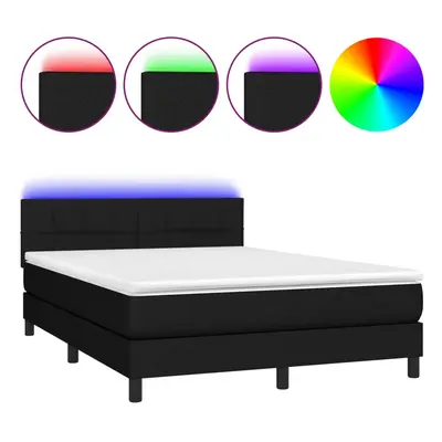 vidaXL fekete szövet rugós és LED-es ágy matraccal 140x200 cm