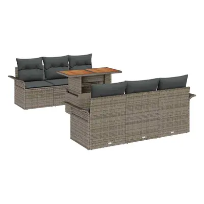 vidaXL Kerti Kanapé Szett 7 pcs Szürke Poli rattan és porbevonatú acél