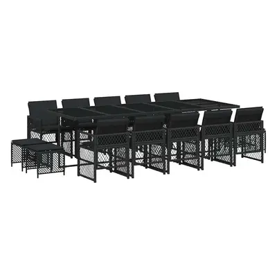 vidaXL 15 részes fekete polyrattan kerti étkezőgarnitúra párnákkal