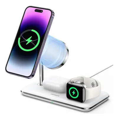 Ugreen CD278 3in1 vezeték nélküli wireless töltő intelligens kijelzővel, 25W, 1.67A, fehér