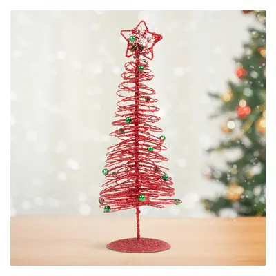 Karácsonyi, glitteres, fém karácsonyfa – 28 cm – piros