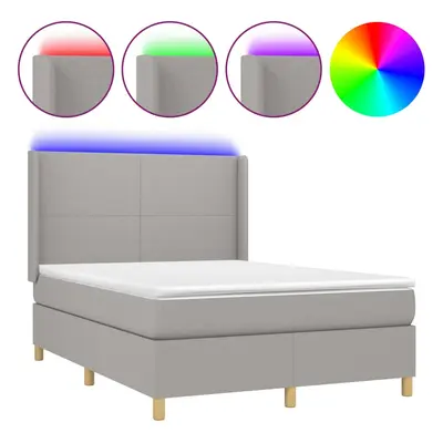 vidaXL világosszürke szövet rugós és LED-es ágy matraccal 140x200 cm