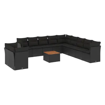 vidaXL 12 részes fekete polyrattan kerti ülőgarnitúra párnákkal