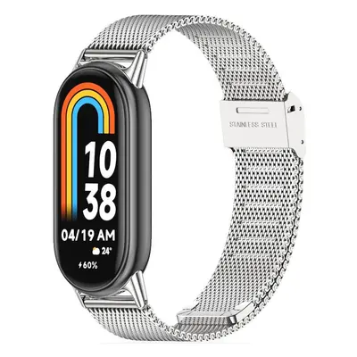 Xiaomi Mi Smart Band 8 / 9, fém pótszíj, milánói stílus, TP MilaneseBand, ezüst