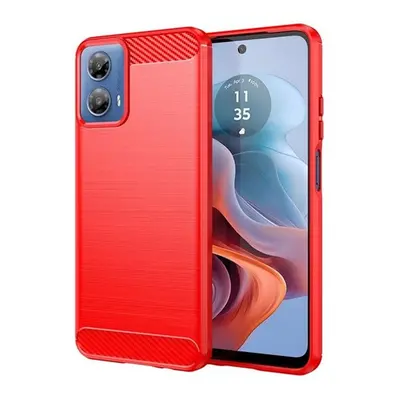 Motorola Moto G34, Szilikon tok, közepesen ütésálló, szálcsiszolt, karbon minta, piros