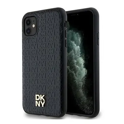 DKNY PU Leather Repeat Pattern Stack Logo Apple iPhone 11 Magsafe kompatibilis hátlap tok, feket