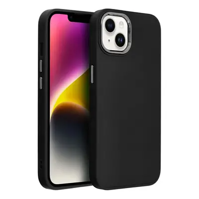 Apple iPhone 13, Szilikon tok, közepesen ütésálló, fémhatású kamera keret, Frame Case, fekete