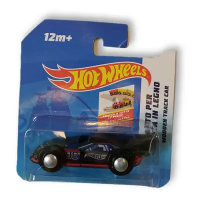 Sötétkék fa versenyautó, fa sínkészletekkel kompatibilis - Hot Wheels - ÚJ