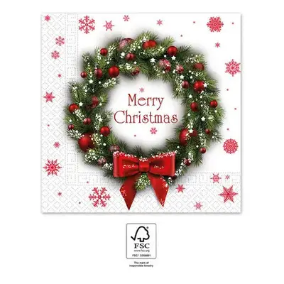 Karácsonyi Merry Xmas Wreath szalvéta 20 db-os 33x33 cm FSC - ÚJ