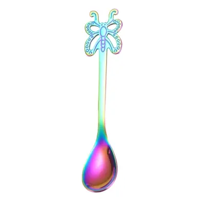 Multicolor Stainless Steel Butterfly Coffee Spoon Fruit Cold Drink Ice Cream Dessert Tea Spoon, 