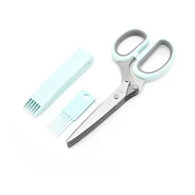 Five-Layer Vegetable Scissors Office Shredding Stainless Steel Scissors(Blue Gray)