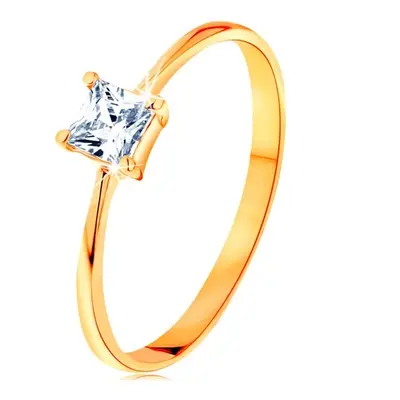 14K sárga arany gyűrű - kiemelkedő négyzet cirkónia, vékony sima szárak - Nagyság: 55