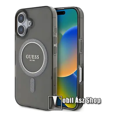 Apple iPhone 16, GUESS IML Glitter Ring MagSafe Telefontok, Műanyag, Szilikon keret, MagSafe tám