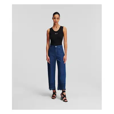 Farmer Karl Lagerfeld Embroidered Denim Culottes Mid Blue Denim