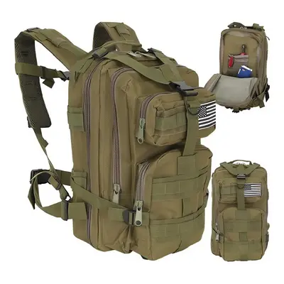 26 L-es ergonomikus khaki színű katonai hátizsák amerikai zászlós felvarróval (BB-8916) (BB-2324